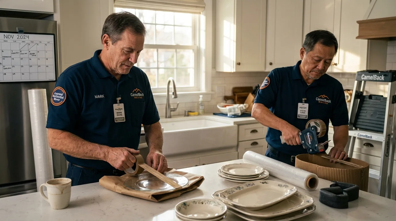 Professional crew packing kitchen dishware in Basehor, KS